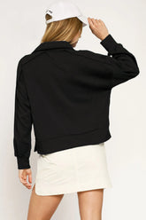 Umgee Collared Neck Long Sleeve Top with Raw Hem Detail OutfitFlow